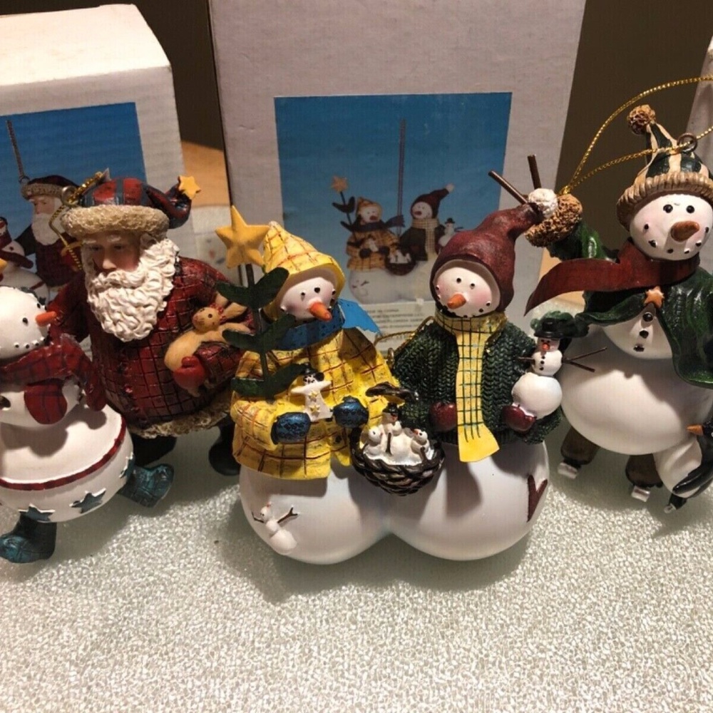 NEW Set of 3 Pacific Enterprises Christmas Tree Ornaments Snowmen Santa Penguins